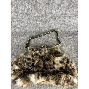Bueno Evening Bag Womens Leopard Faux Fur Kiss Lock Chain Frame Clutch Brown